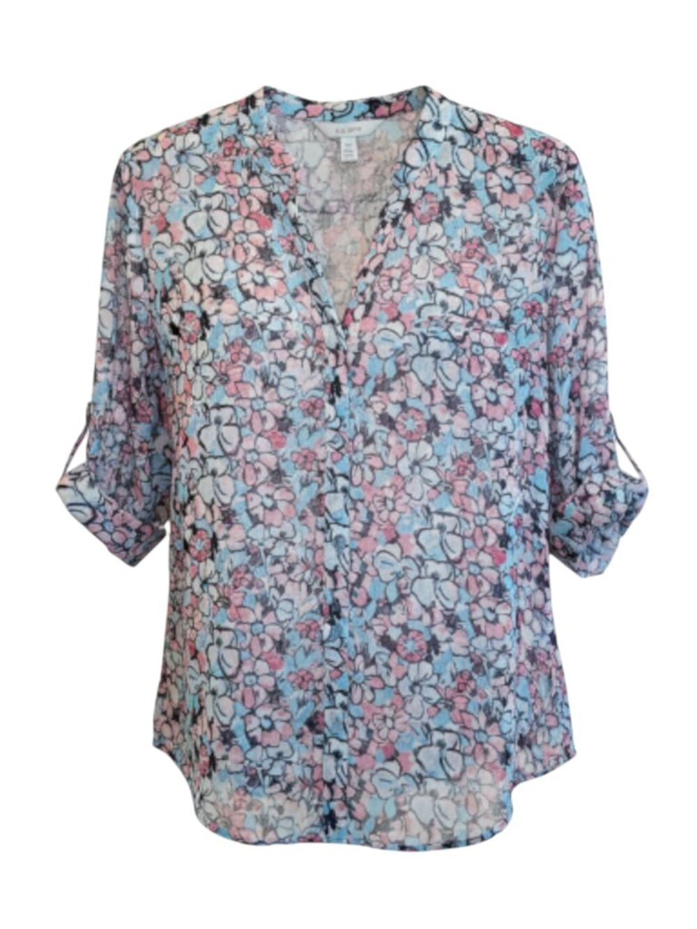 Kut Boho Sheer Floral Fairy Button Down 3/4 Rollup/Long Sleeve Size Large